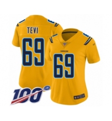 Women's Los Angeles Chargers #69 Sam Tevi Limited Gold Inverted Legend 100th Season Football Jersey