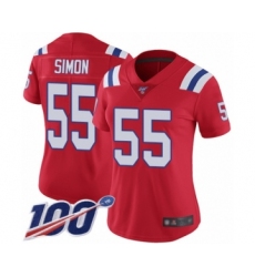 Women's New England Patriots #55 John Simon Red Alternate Vapor Untouchable Limited Player 100th Season Football Jersey