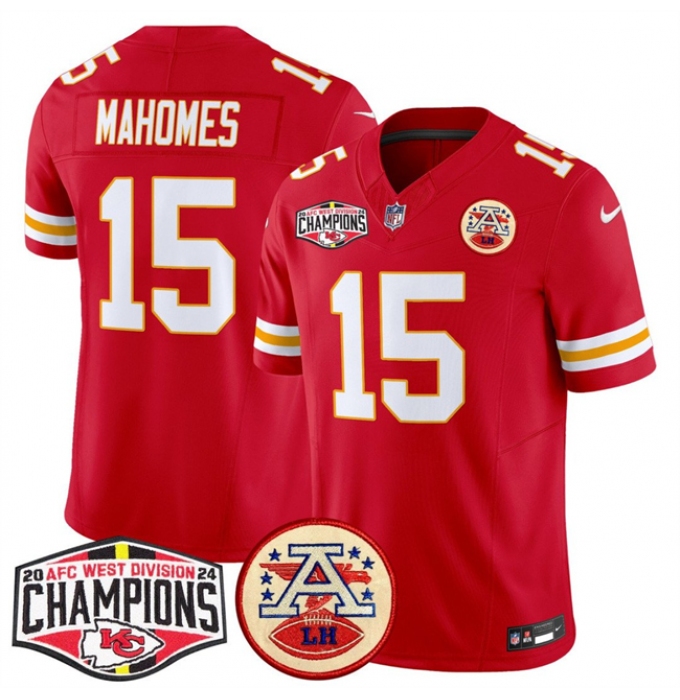 Men's Kansas City Chiefs #15 Patrick Mahomes Red F.U.S.E. 2024 AFC West Division Champions Vapor Limited Stitched Football Jersey