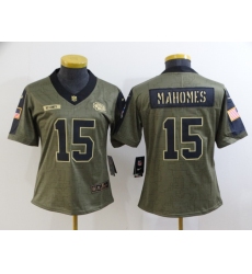 Women's Kansas City Chiefs #15 Patrick Mahomes Nike Olive 2021 Salute To Service Limited Player Jersey