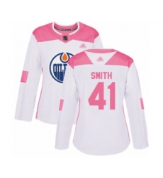 Women's Edmonton Oilers #41 Mike Smith Authentic White Pink Fashion Hockey Jersey