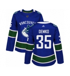 Women's Vancouver Canucks #35 Thatcher Demko Authentic Blue Home Hockey Jersey