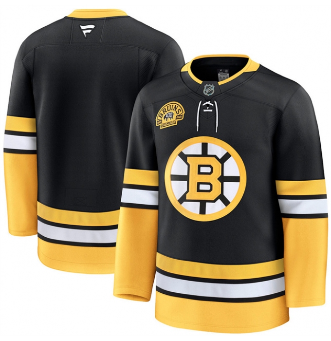 Men's Boston Bruins Blank Black 100th Anniversary Stitched Hockey Jersey