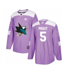 Men's San Jose Sharks #5 Dalton Prout Authentic Purple Fights Cancer Practice Hockey Jersey