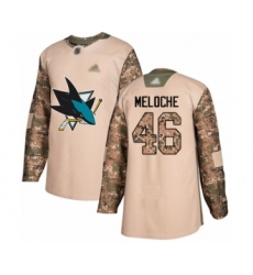 Men's San Jose Sharks #46 Nicolas Meloche Authentic Camo Veterans Day Practice Hockey Jersey