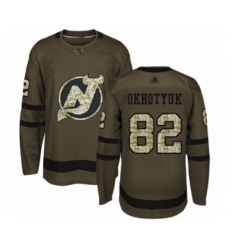 Youth New Jersey Devils #82 Nikita Okhotyuk Authentic Green Salute to Service Hockey Jersey