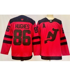 Men's New Jersey Devils #86 Jack Hughes Red 2024-25 With A Stitched Hockey Jersey