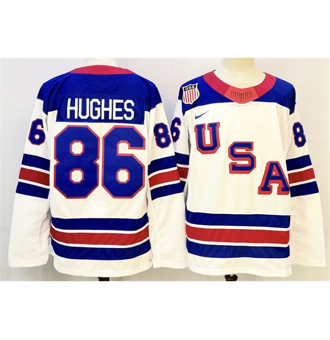 Men's USA #86 Jack Hughes White 2025-2026 Stitched Jersey