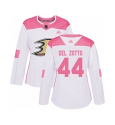 Women's Anaheim Ducks #44 Michael Del Zotto Authentic White Pink Fashion Hockey Jersey