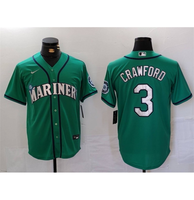 Men's Seattle Mariners #3 J.P. Crawford Aqua Cool Base Stitched jersey