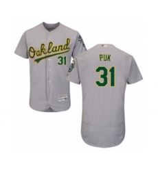 Men's Oakland Athletics #31 A.J. Puk Grey Road Flex Base Authentic Collection Baseball Player Jersey