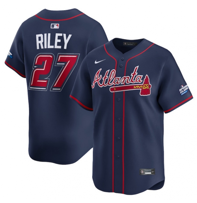 Men's Atlanta Braves #27 Austin Riley Navy 2025 Speedway Classic Alternate Limited Stitched Baseball Jerse