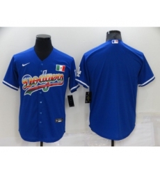 Men's Los Angeles Dodgers Blank Rainbow Blue Mexico Cool Base Nike Jersey
