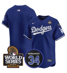 Men's Los Angeles Dodgers Blank Royal 2024 World Series With Fernando Memorial Limited Stitched Baseball Jersey