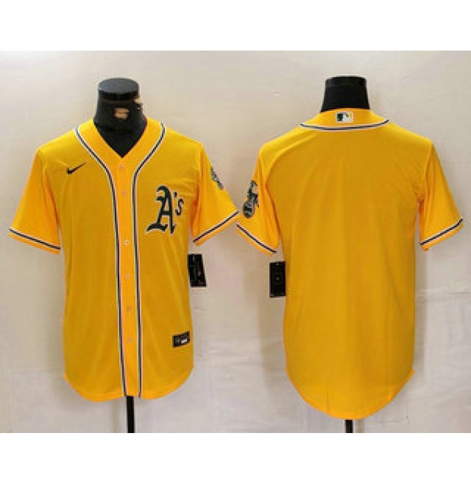 Men's Oakland Athletics Blank Yellow Cool Base Stitched Baseball Jersey