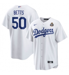 Men's Los Angeles Dodgers #50 Mookie Betts White 2024 World Series Cool Base Stitched Baseball Jersey