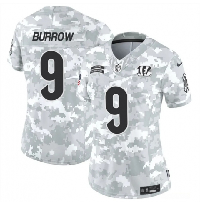 Women's Cincinnati Bengals #9 Joe Burrow 2024 F.U.S.E Arctic Camo Salute To Service Limited Stitched Football Jersey(Run Small)