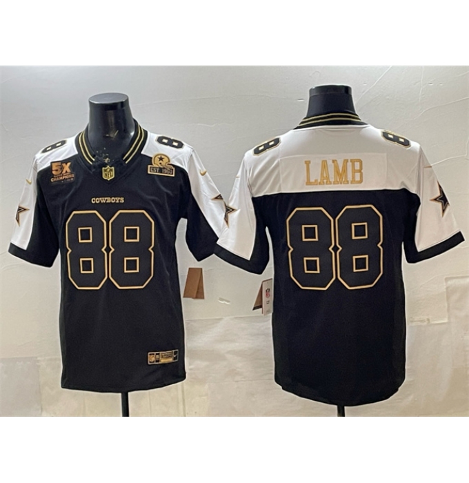 Men's Dallas Cowboys #88 CeeDee Lamb Black Gold F.U.S.E. With 5x Super Bowl Champions & Established In 1960 Vapor Limited Stitched Football Jersey