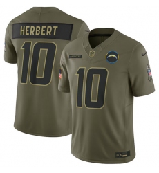 Men's Los Angeles Chargers #10 Justin Herbert Olive 2025 Salute to Service Limited Football Stitched Jersey