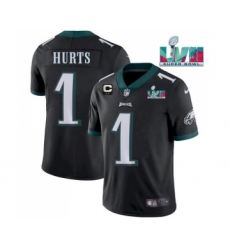 Men's Philadelphia Eagles #1 Jalen Hurts Black Super Bowl LVII And 2-star C Vapor Untouchable Limited Stitched Jersey