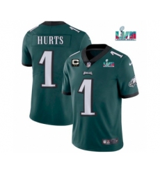 Men's Philadelphia Eagles #1 Jalen Hurts Green Super Bowl LVII Patch And 2-star C Patch Vapor Untouchable Limited Stitched Jersey