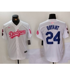 Men's Los Angeles Dodgers #24 Kobe Bryant White Pink Vin & Kobe Stitched Baseball Jersey1