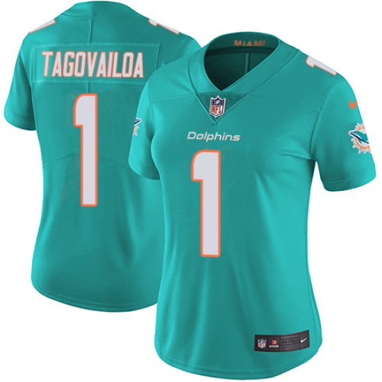 Women's Miami Dolphins #1 Tua Tagovailoa Aqua Green Team Color Stitched Vapor Untouchable Limited Jersey