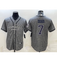 Men's Dallas Cowboys #7 Trevon Diggs Grey Gridiron With Patch Cool Base Stitched Baseball Jersey