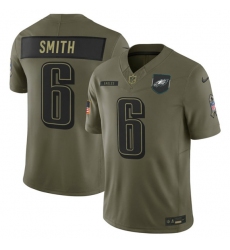 Men's Philadelphia Eagles #6 DeVonta Smith Olive 2025 Salute to Service Limited Football Stitched Jersey