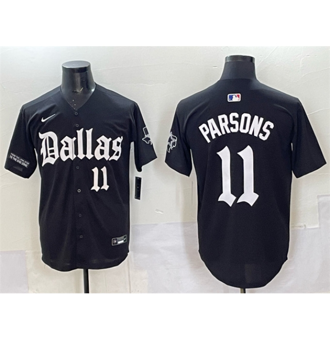 Men's Dallas Cowboys #11 Micah Parsons Black 'Gothic Lone Star Edition' Limited Stitched Baseball Jersey