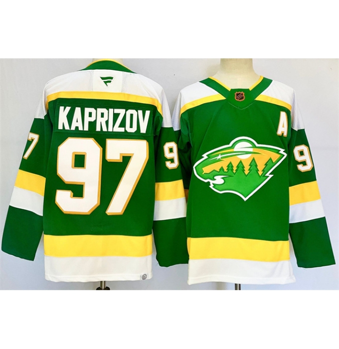 Men's Minnesota Wild #97 Kirill Kaprizov Green 2024-25 Alternate With A Stitched Hockey Jersey