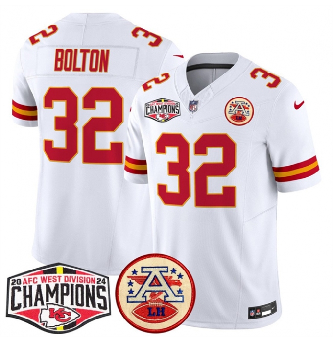 Men's Kansas City Chiefs #32 Nick Bolton White F.U.S.E. 2024 AFC West Division Champions Vapor Limited Stitched Football Jersey