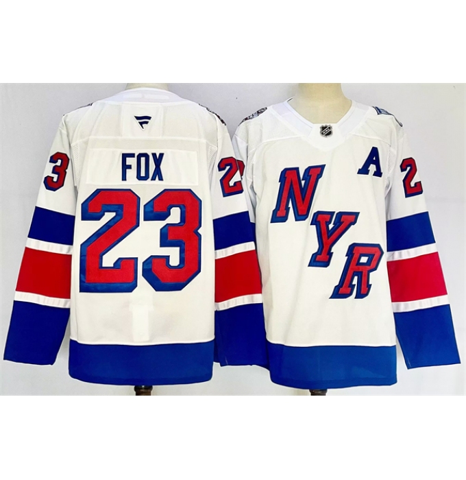 Men's New York Rangers #23 Adam Fox White 2024-25 Stadium Series Stitched Jersey