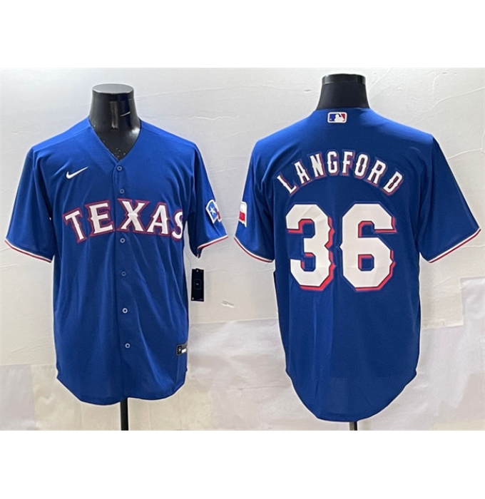 Men's Texas Rangers #36 Wyatt Langford Royal Cool Base Limited Stitched Baseball Jersey