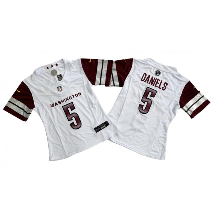 Women's Washington Commanders #5 Jayden Daniels White 2024 F.U.S.E. Draft Stitched Jersey(Run Small)