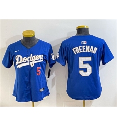 Women's Los Angeles Dodgers #5 Freddie Freeman Royal Gold Limited Stitched Baseball Jersey(Run Small)
