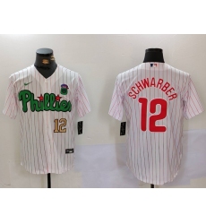 Men's Philadelphia Phillies #12 Kyle Schwarber White Green Cool Base Stitched Jerseys