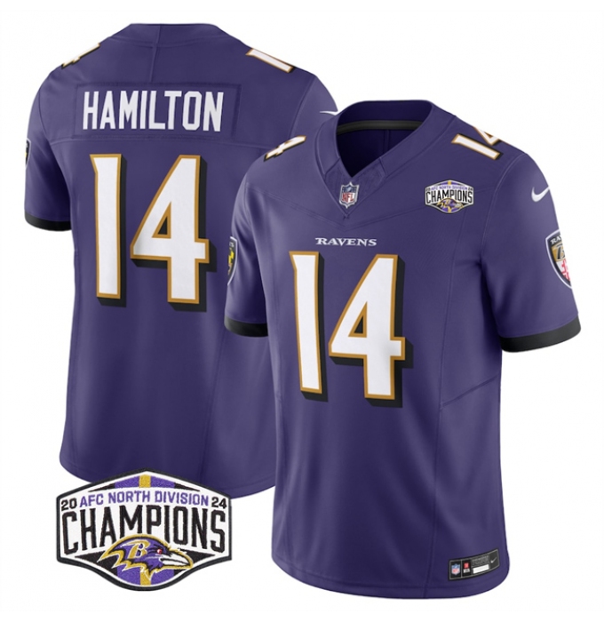 Men's Baltimore Ravens #14 Kyle Hamilton Purple F.U.S.E 2024 AFC North Division Champions Vapor Limited Football Jersey