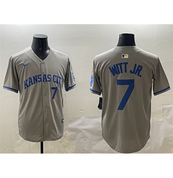 Men's Kansas City Royals #7 Bobby Witt Jr. Gray 2024 Away Limited Stitched Baseball Jersey