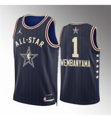 Men's 2024 All-Star #1 Victor Wembanyama Navy Stitched Basketball Jersey