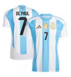 Men's Argentina #7 Rodrigo De Paul 2024 White Home Soccer Jersey