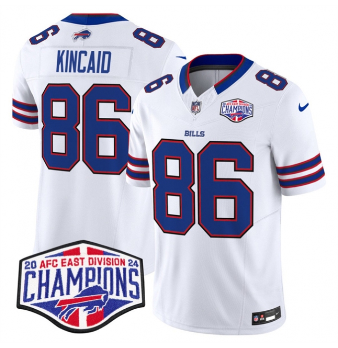 Men's Buffalo Bills #86 Dalton Kincaid White F.U.S.E. 2024 AFC East Division Champions Vapor Limited Stitched Football Jersey