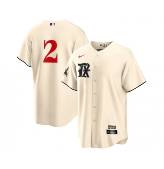 Men's Texas Rangers #2 Marcus Semien Cream 2023 City Connect Cool Base Stitched Baseball Jersey