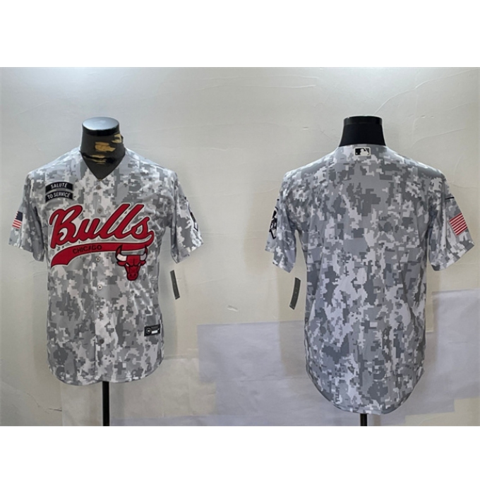 Men's Chicago Bulls Blank 2024 Arctic Camo Salute To Service Stitched Baseball Jersey