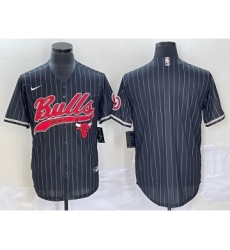 Men's Chicago Bulls Blank Black Pinstripe Cool Base Stitched Baseball Jersey