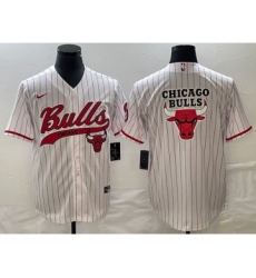 Men's Chicago Bulls Blank White Pinstripe Cool Base Stitched Baseball Jersey