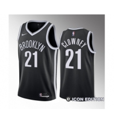 Men's Brooklyn Nets #21 Noah Clowney Black 2023 Draft Icon Edition Stitched Basketball Jersey