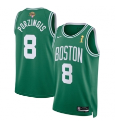 Men's Boston Celtics #8 Kristaps Porzingis Kelly Green 2024 Finals Champions Icon Edition Stitched Basketball Jersey