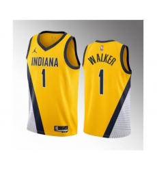 Men's Indiana Pacers #1 Jarace Walker Yellow 2023 Draft Statement Edition Stitched Basketball Jersey