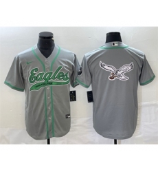 Men's Nike Philadelphia Eagles Gray Team Big Logo Cool Base Stitched Baseball Jersey